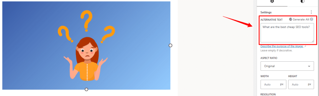 Setting the alt text on an image in WordPress