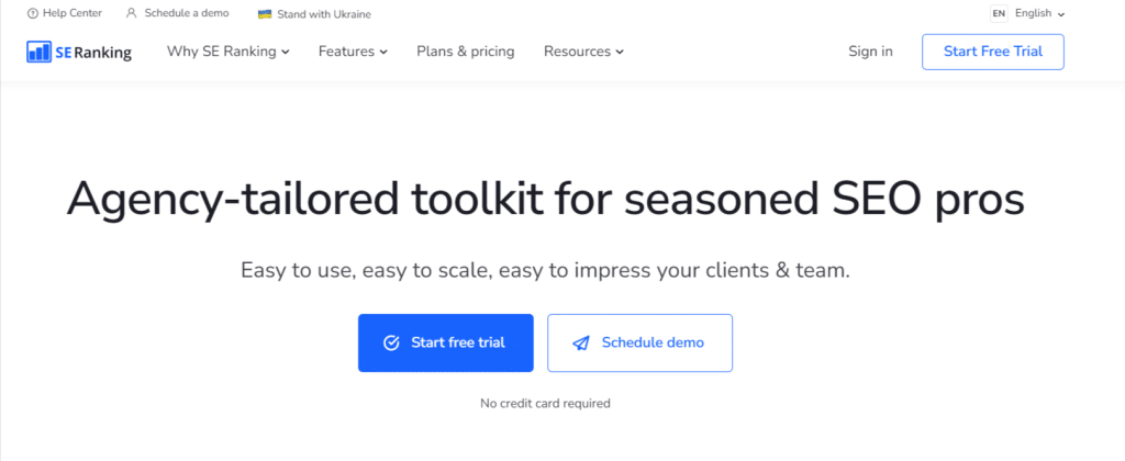 SE Ranking homepage.