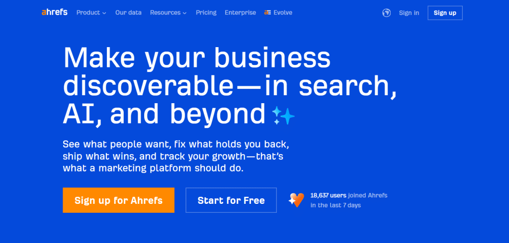 This is the Ahrefs homepage