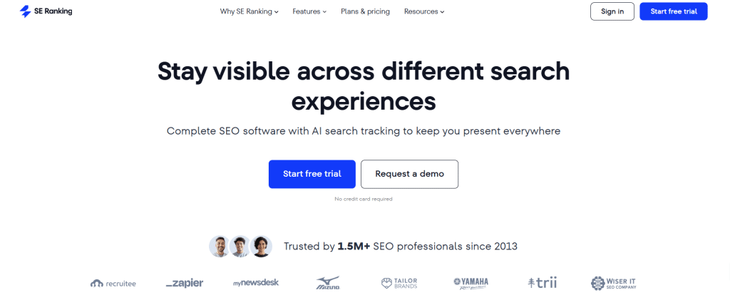 SE Ranking homepage