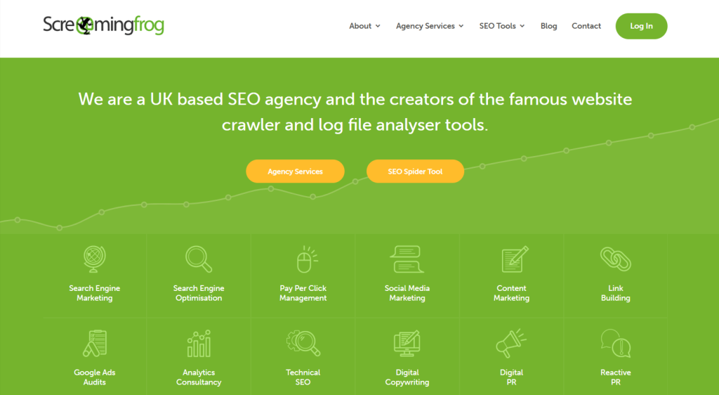 This is the Screaming frog homepage.