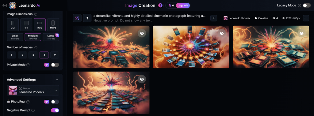 This is a screenshot showing images generated by Leonardo AI
