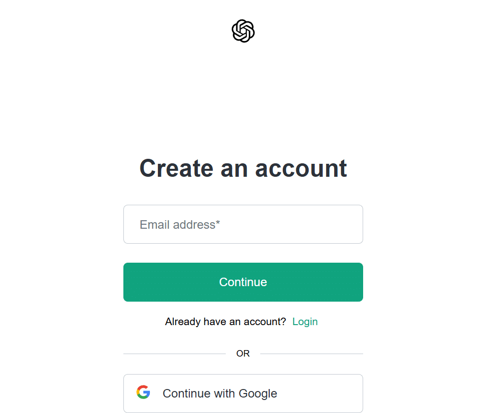 ChatGPT sign up page