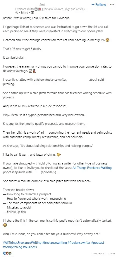 LinkedIn Post example