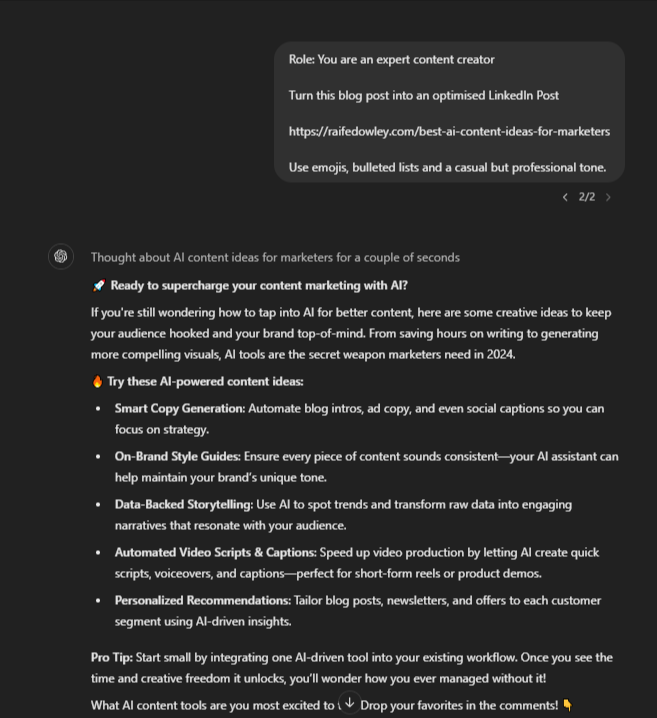ChatGPT content re-purposing example