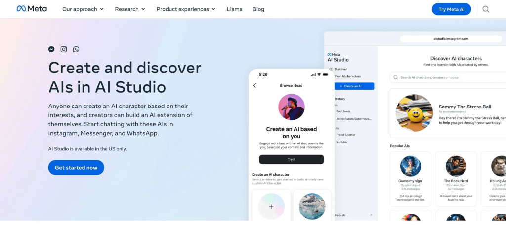 This is a screenshot of the homepage of Meta AI.