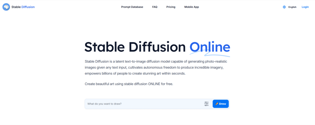 This is a screenshot of the homepage of the web version of Stable Diffusion.