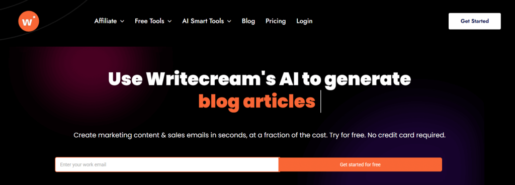 Screenshot showing the Whitecream Homepage